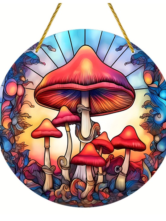 Other - Vibrant Red Mushroom Art Round Wall Hanging